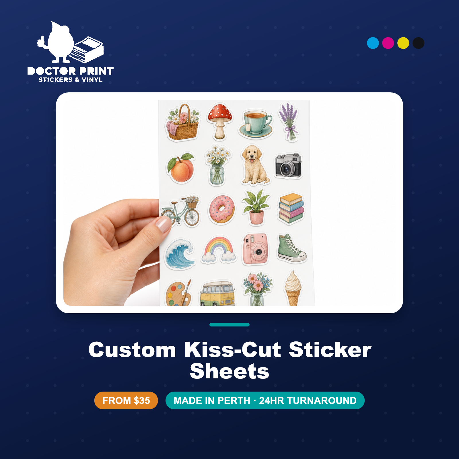 Custom Kiss-Cut Sticker Sheets — Professor Print brand hero